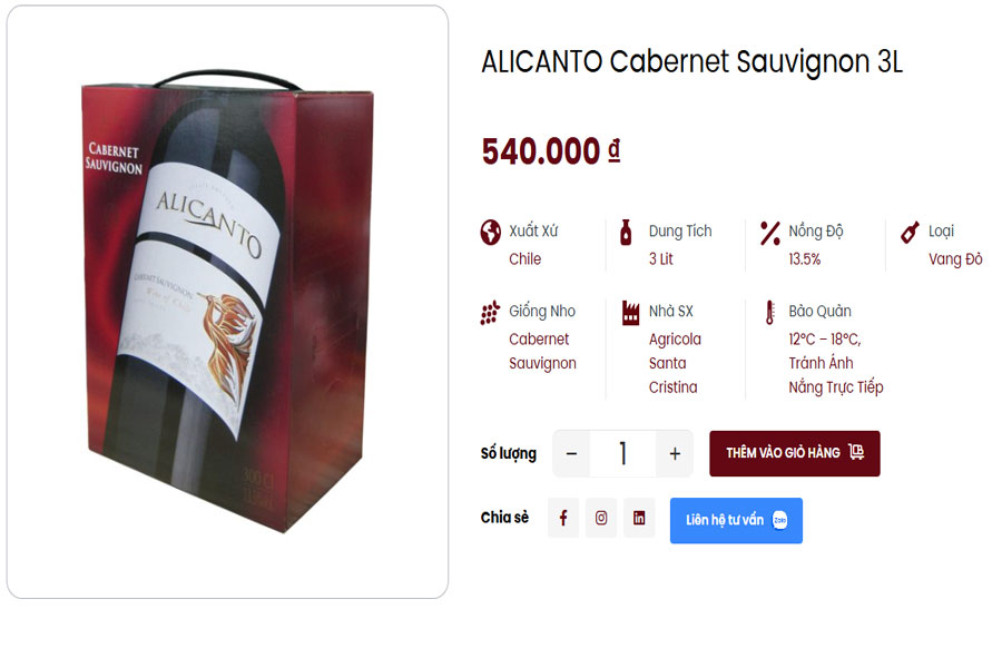 Alicanto Cabernet Sauvignon 3L hiện có tại Việt Âu Bev