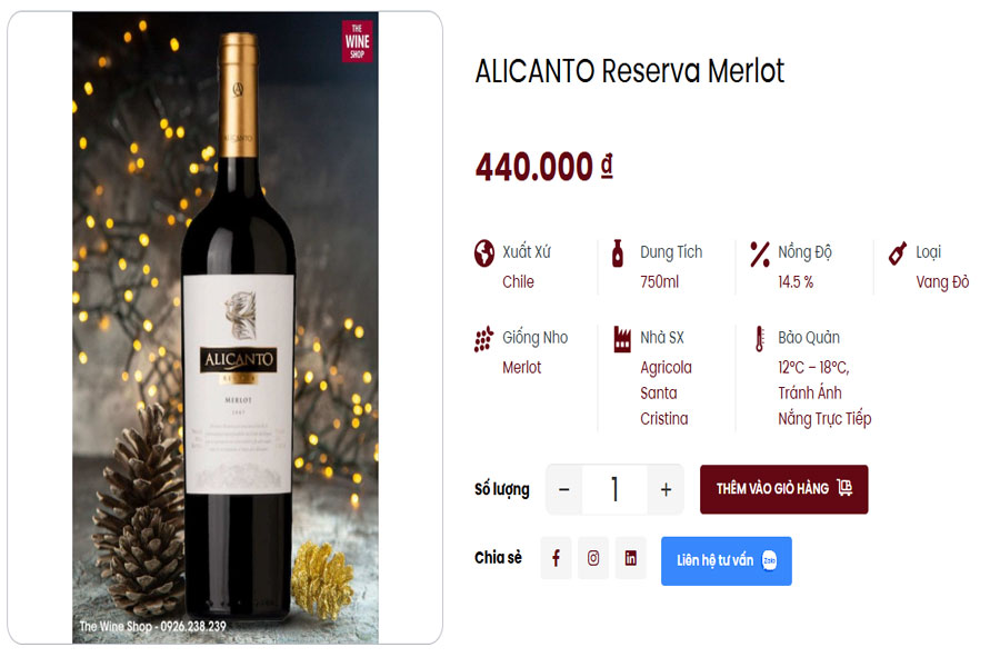 Alicanto Reserva Merlot tại Việt Âu Bev