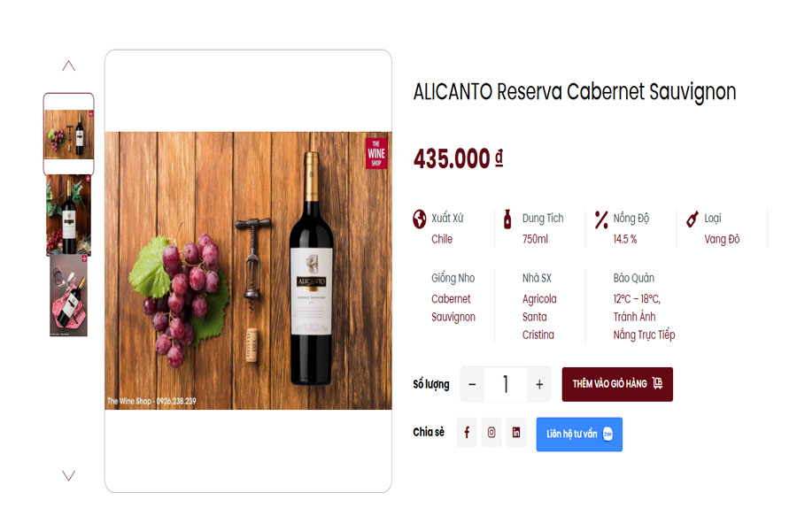 Dòng sản phẩm rượu Alicanto Reserva Cabernet Sauvignon tại Việt Âu Bev
