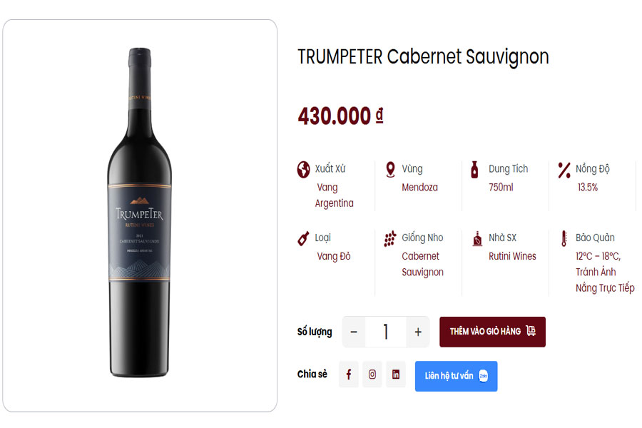 Rượu Trumpeter Cabernet Sauvignon tại Việt Âu Bev