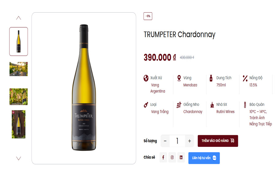 Rượu Trumpeter Chardonnay chính hãng tại Việt Âu Bev