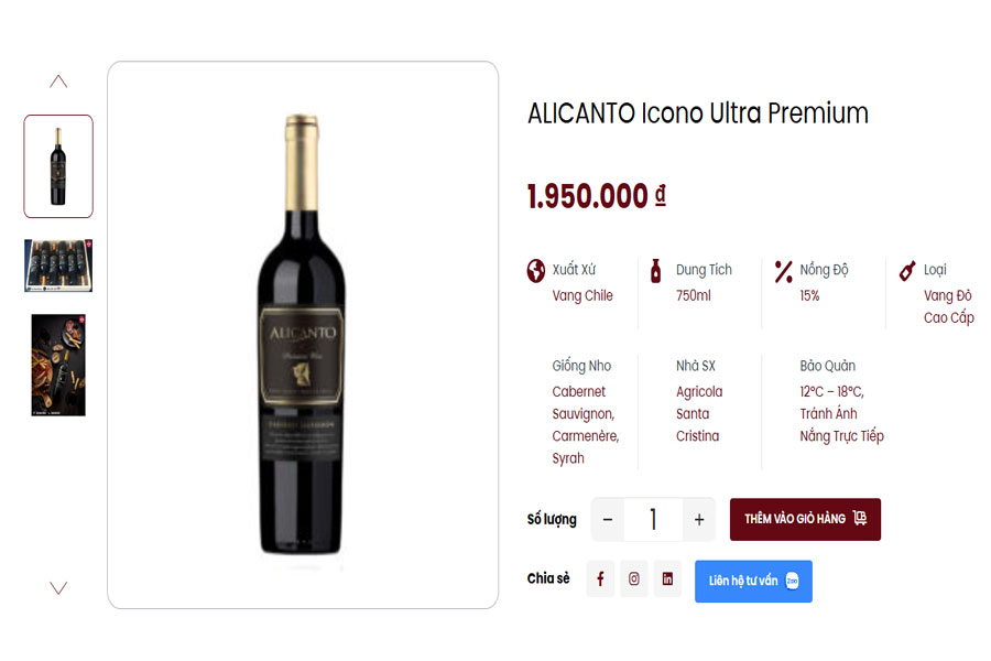 Rượu vang Alicanto Icono Ultra Premium tại Việt Âu Bev
