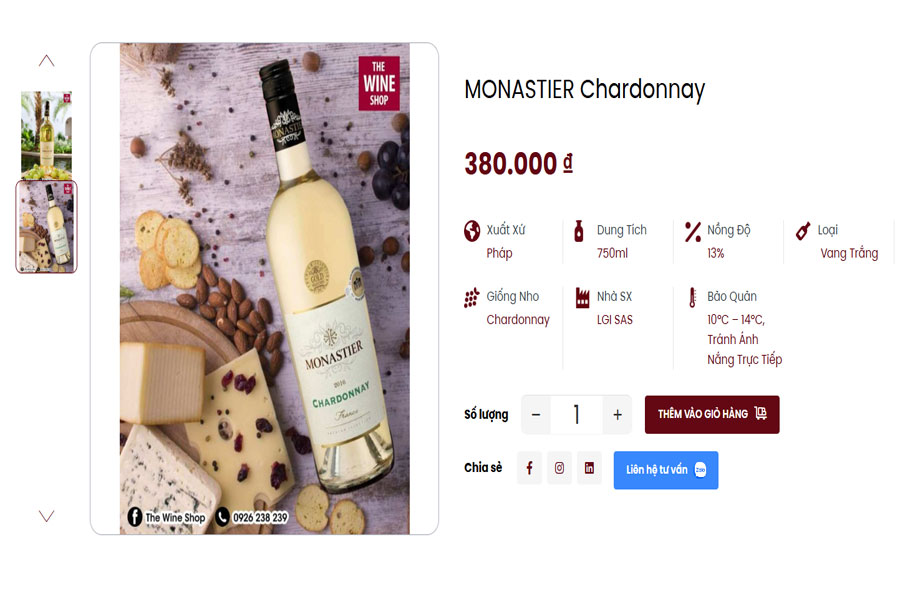 Sản phẩm rượu vang Monastier Chardonnay tại Việt Âu Bev