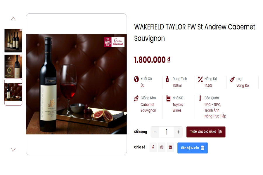 Rượu vang đỏ Wakefield Taylor Fw St Andrew Cabernet Sauvignon tại Việt Âu Bev