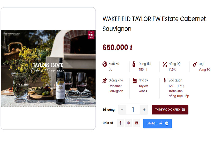 Rượu Wakefield Taylor Fw Estate Cabernet Sauvignon tại Việt Âu Bev