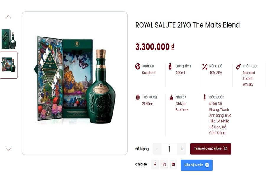 Dòng sản phẩm Royal Salute 21Yo The Malts Blend của Việt Âu Bev