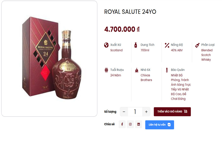 Sản phẩm rượu Royal Salute 24YO của Việt Âu Bev