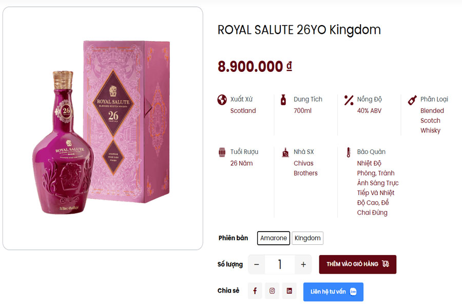 Sản phẩm rượu Royal Salute 26YO Kingdom tại Việt Âu Bev