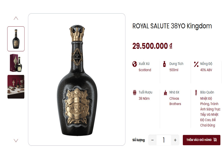 Sản phẩm rượu Royal Salute 38YO Kingdom tại Việt Âu Bev