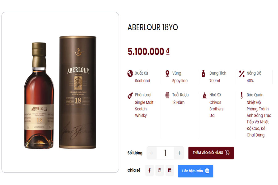 Rượu Aberlour 18YO  hiện có tại Việt Âu Bev