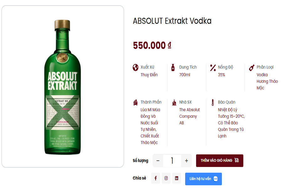 Rượu Absolut Extrakt Vodka hiện có tại Việt Âu Bev